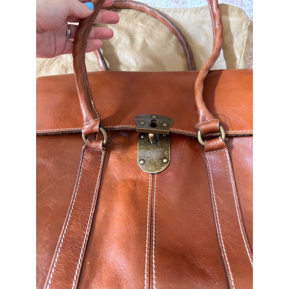 Patricia Nash Tan Leather Satchel Bag Vintage Style Flip Lock Cognac Brown - Picture 3 of 7
